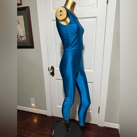 Blue Vintage 2 Piece Womens Spandex 1980s 1990s Work Out Aerobics Outfit - Picture 2 of 5